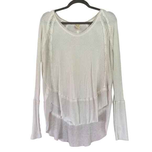 Free People We The Free Catalina Thermal Light V-Neck Shirt Oatmeal Womens S - Picture 10 of 11